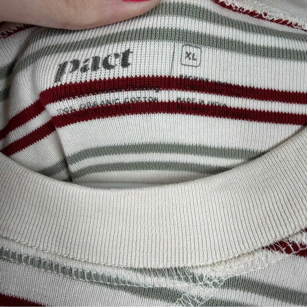 Pact Red Cream Organic Cotton Striped Long Sleeve‎ Pajama Top